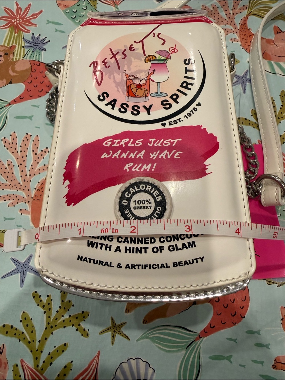 Betsey Johnson 'Sassy Spirits' White Drink Can-Shaped Novelty Crossbody Bag NWT - Picture 12 of 16